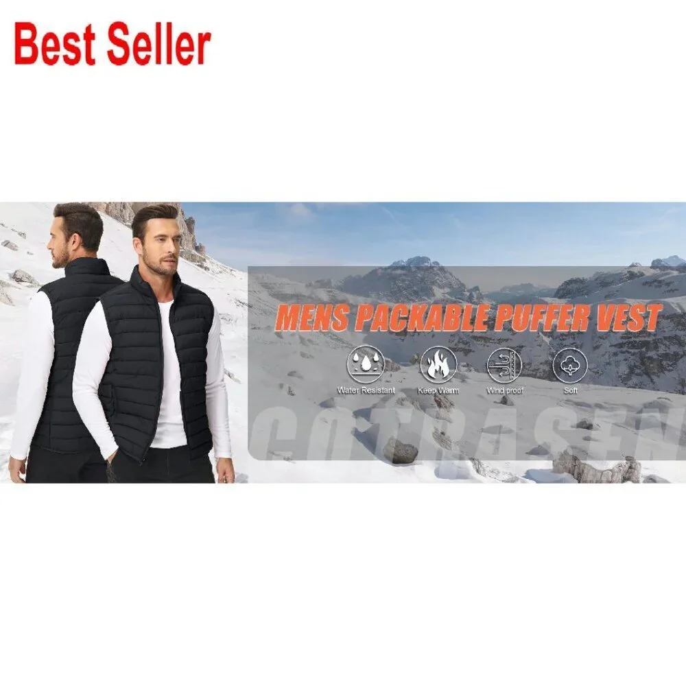 Men's Lightweight Packable Puffer Vest Windproof Water-Resistant Outdoor Travel